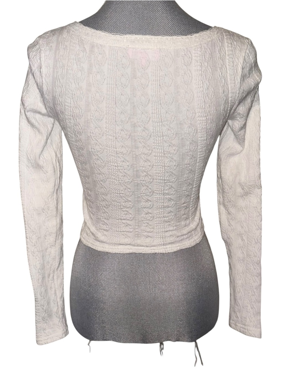 Edikted White Textured Tie Front Crop Top Long Sleeve Size S - Picture 4 of 11